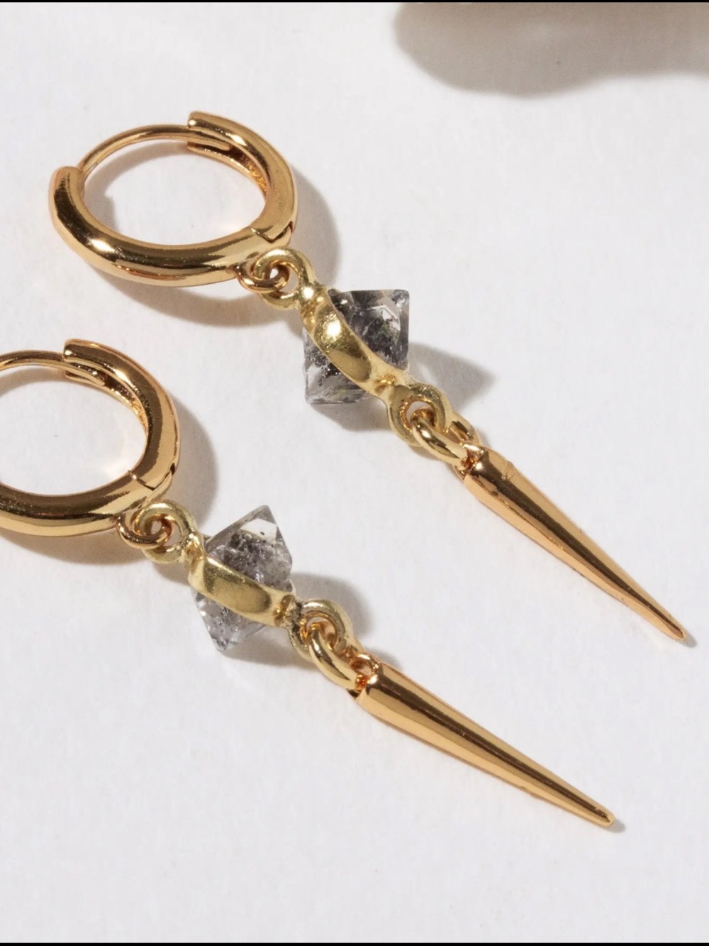 Luna Norte Gold Hoop Earrings with Clear Crystal and Spike Drop